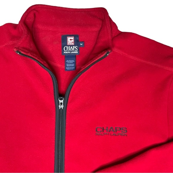 VTG Chaps Ralph Lauren Fleece Zipper Front Jacket Chaps RL Logo Red Mens Med - Picture 6 of 10